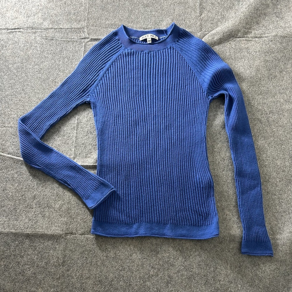 Alex Mill Sweater Women's XS Ribbed Knit Blue Fitted Pullover Cashmere Cotton